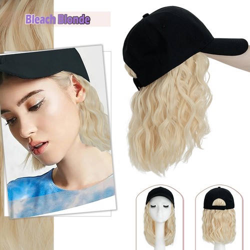 Baseball Hat Black White Red Cap with Hair Long Wavy Wigs Bucket Hat for Women - Picture 47 of 116
