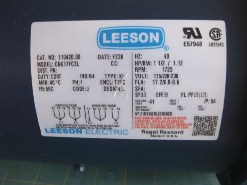 Leeson 115/208-230V 1,5 PS 1725 U/min Elektromotor (11042,00) - Bild 2 von 8