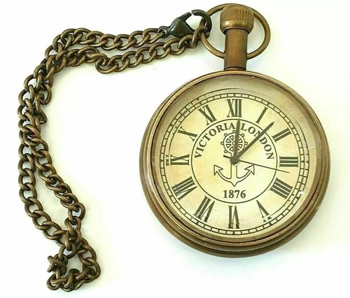Victorian Pocket Watch I Brass Antique Collectible I 1876 Victoria London - Picture 3 of 4