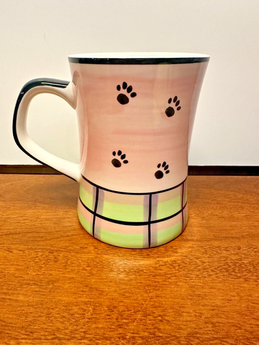 Hues N Brews Scotty Dog Coffee Mug Cup Paw Prints Pink Green HuesNbrews EUC - Picture 4 of 9