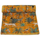 Indian Jungle Print Twin Size Kantha Quilt Throw Blanket Bedspread Handmade Art