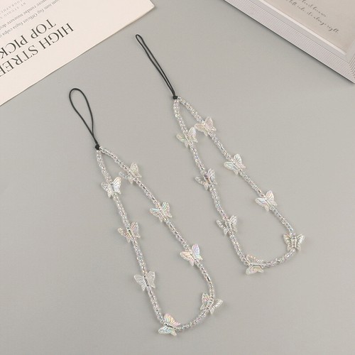 Phone Strap Bracelet Transparent Crystal Butterflies Beads Hanging Cord - Photo 9/10
