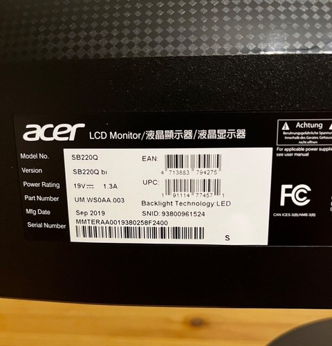 Acer Monitor SB220QBI 21.5 inch Widescreen IPS Monitor - Picture 6 of 7