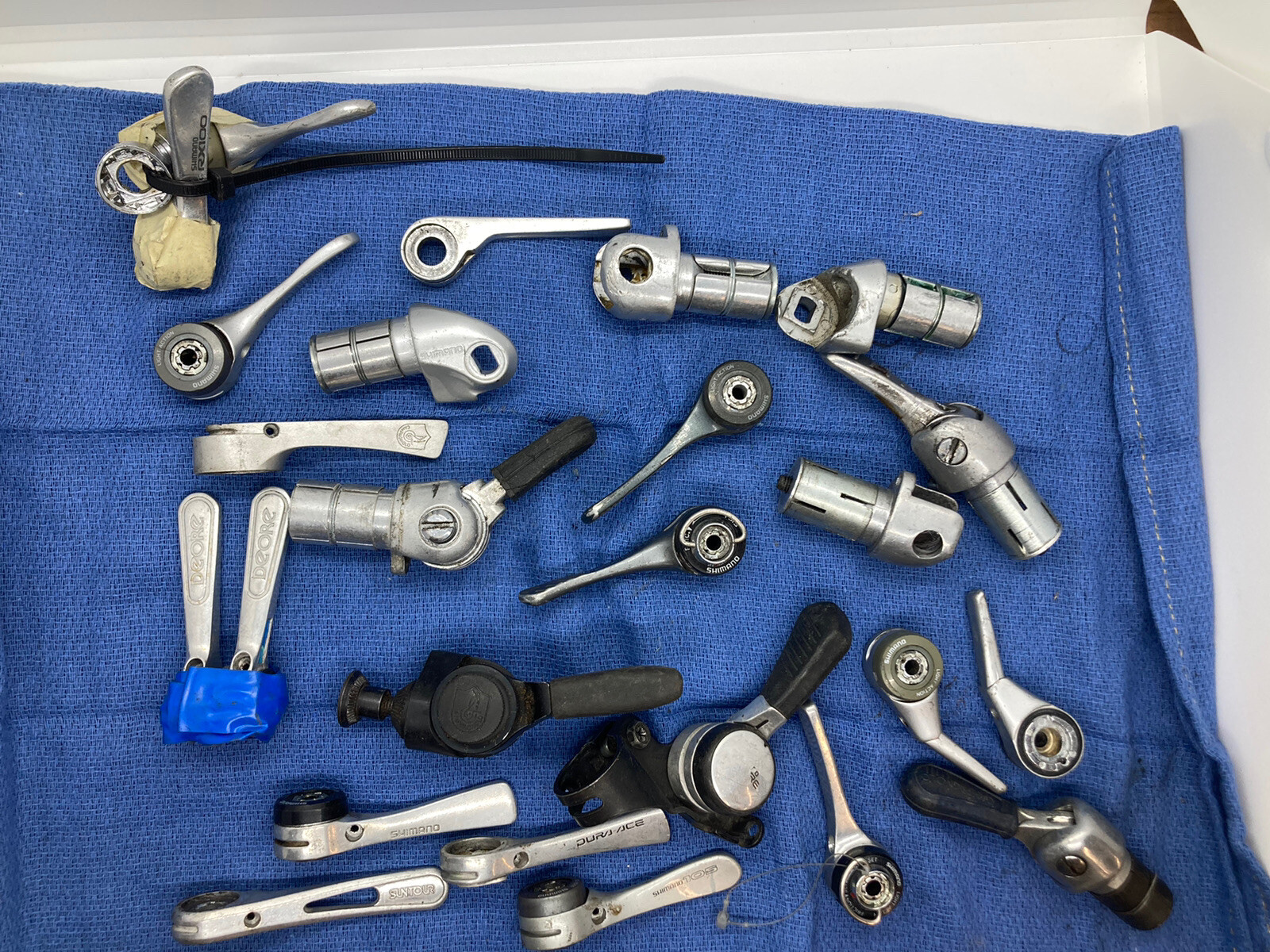 Lot Of Downtube And Bar End Shifters — Shimano, Campagnolo, Suntour