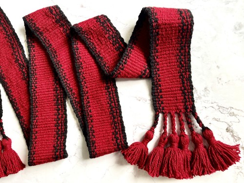 Cinturón Tejido Boho Ucrania Negro Rojo Ornamento Geométrico Borde Cinta Esla... - Imagen 2 de 9