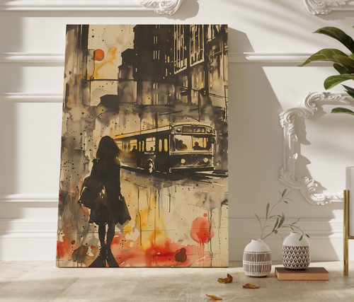 WAITING FOR THE BUS Top Quality Art Print Avail. 8X10" or 11X17" CITY SCAPE - Picture 3 of 4
