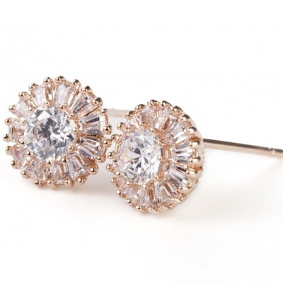 GORGEOUS 18K ROSE GOLD PLATED GENUINE CLEAR CZ & AUSTRIAN CRYSTAL STUD EARRINGS