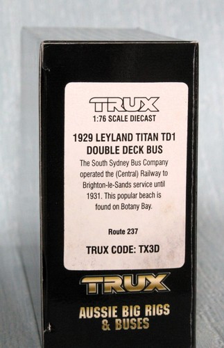 TRUX AUSSIE BUSES TX3D 1:76 1929 LEYLAND TITAN TD1 D/DECK BUS SOUTH SYDNEY BOXED - Picture 12 of 13