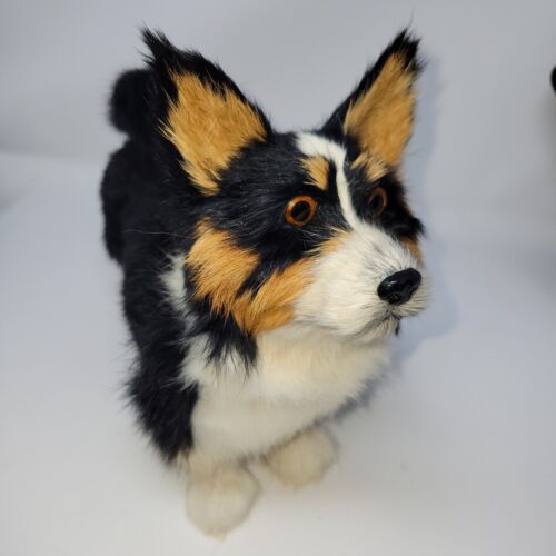 Tri Color Corgi Dog Papier Mache Figure with Real Rabbit Fur - Picture 3 of 9