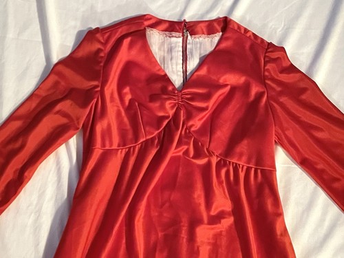 Vintage Midcentury Red Maxi Dress Long Sleeve 50s 60s Empire Holiday Christmas - Picture 6 of 9