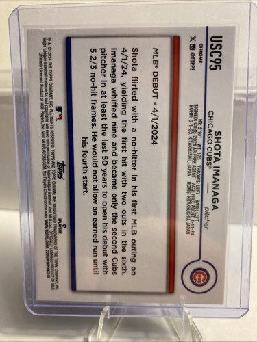 Shota Imanaga Rookie Debut  Refractor 2024 Topps Chrome Update Series USC95 - Picture 2 of 2