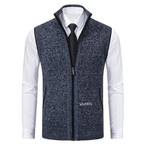 Men's Stand Collar Knitted Sweater Vest Full Zip Casual Cardigan Slim Fit Formal - Picture 4 of 30
