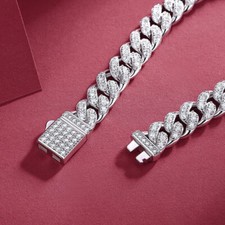 Real 8mm MOISSANITE Cuban Link Chain Hip Hop Bracelet 925 Sterling Silver
