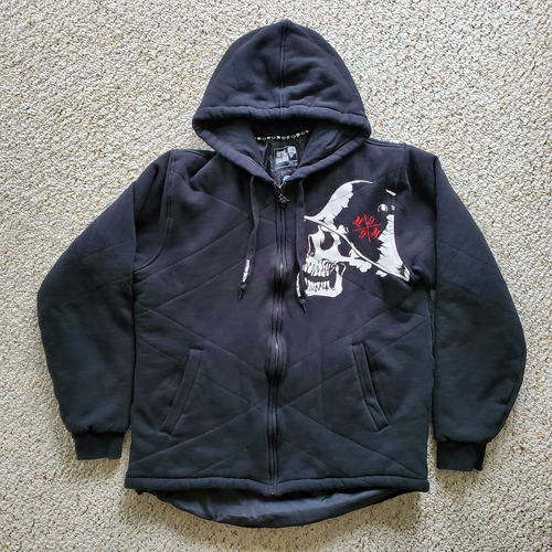 Y2K Metal Mulisha Full Zip Hoodie Lined Jacket Skull & Helmet Black RARE, Size M - Bild 1 von 16