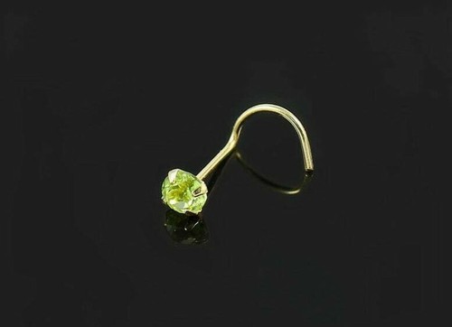 Natural Peridot Nose Stud With 925 Silver & 14k Yellow Gold Finish Nose Stud - Picture 2 of 3