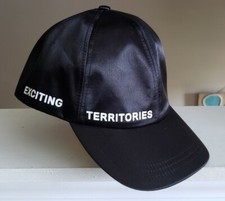 Zara Man "Exciting Territories" Black Shiny Snapback Hat USA Sz M Made in Turkey