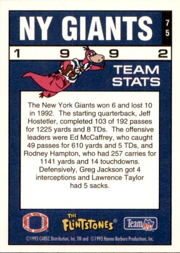 The Flintstones NFL Football 1993 Cardz Trading Card Complete Your Set You Pick - Picture 151 of 221
