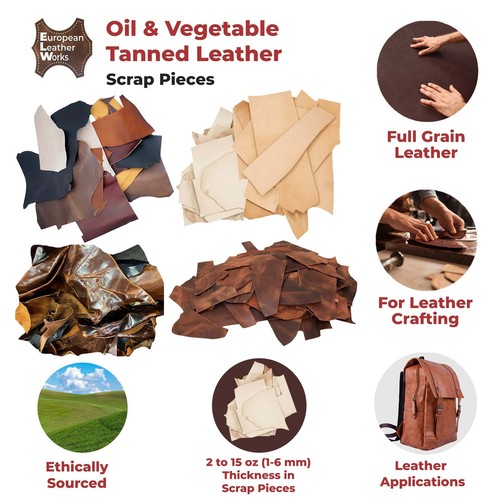 ELW Vegetable Tanned Leather Scraps 2-10 oz (1.4-4mm) Available in 1-10 lbs - Picture 4 of 5