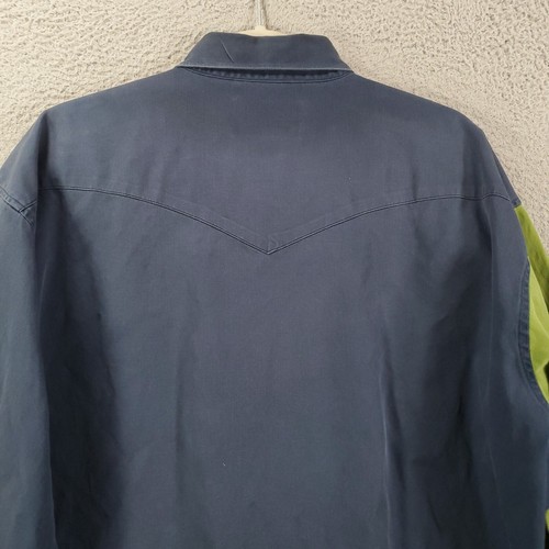Vintage Wrangler Button Up Mens 2XL Brush Poper Spellout Embroidered Blue Green - Picture 12 of 14