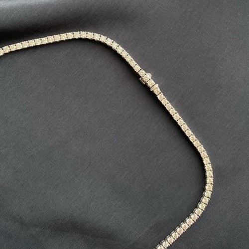 14k White Gold Plated 3MM Round Cut Real VVS1 Moissanite Tennis Chain Necklace - Picture 2 of 7