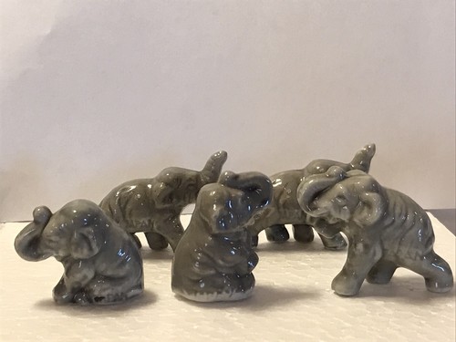 Lot 5 Small Mini Glazed Pottery Elephant Gray Elephants 1.5" to 1.75" Tall Japan - Bild 12 von 12