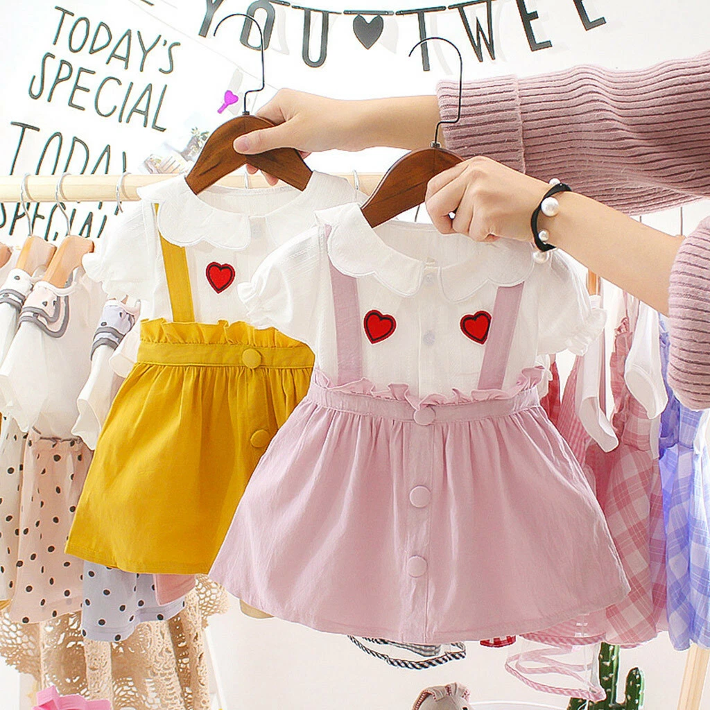 Infant Baby Girls Short Sleeve Dress Love Print Ruffles Princess