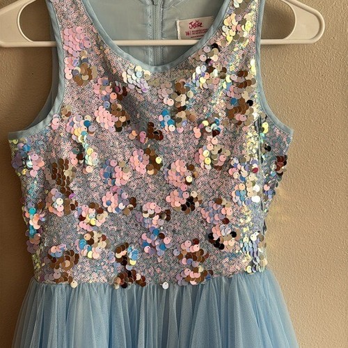 Justice 16/18 girls light blue sequin tulle dress party wedding flowy frozen - Picture 2 of 8