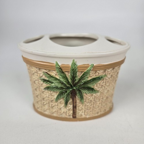 Palm Tree Ceramic Bathroom Set 7-Pc With Tray Jar Soap Dispenser & More - Picture 23 of 24