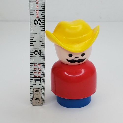 Fisher Price Chunky Little People Son Boy Farmer Yellow Hat Red Shirt Mustache - Foto 7 di 7