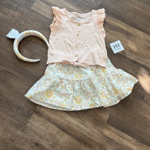 Toddler Girl Skirt & Top Headband 3 Pc Set-Size 4t Xs Rose Flowers Ruffle - Picture 2 of 2