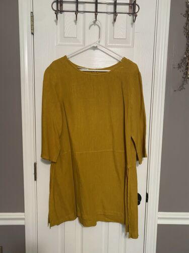 Bryn Walker Linen Bre Tunic ~ Mustard Yellow Gold ~ M ~ Split Sides ~ B:46" ~ EC