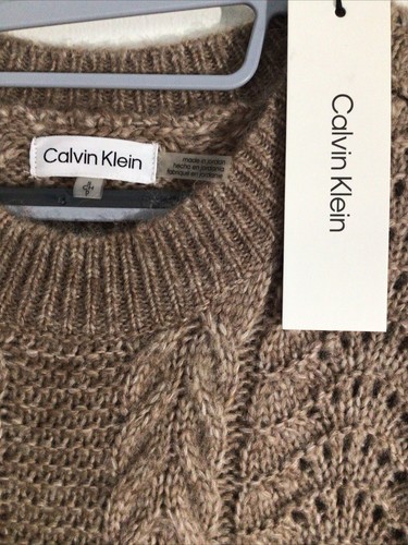 Suéter Calvin Klein Cable Pointelle Mezcla de Lana Tejido Abierto Manga Abullonada (S) LEER - Imagen 6 de 24