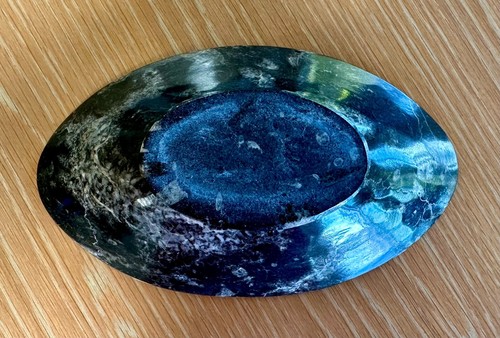 Oval Black Footed Orthoceras Ammonite Fossil Bowl Trinket Dish from Morocco 9" - Picture 5 of 13
