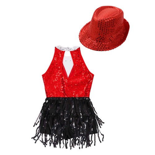 Girls Sequins Tassel Modern Latin Jazz Ballet Leotard with Hat Dance AU - Picture 56 of 77