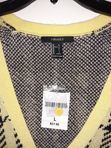 Cárdigan Forever 21 para mujer talla grande amarillo a cuadros múltiples - Imagen 2 de 3