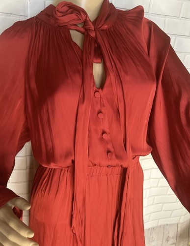 J Crew Featherweight Dress Long Sleeve Tie Neck Satin Midi Pockets XXL - Picture 6 of 10