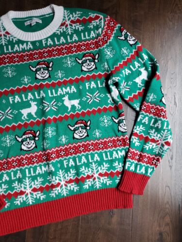 Lama Weihnachten hässlicher Pullover Party Rundhals Urlaub Strick rot grün Größe Medium - Bild 3 von 7