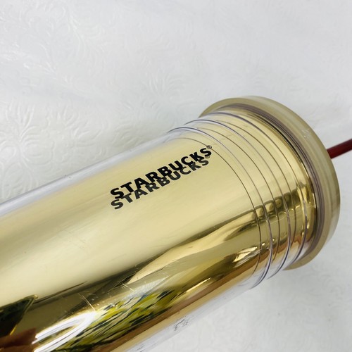 Starbucks Cold Cup Gold Foil Green Dot Holiday Logo Venti 24oz w Lid and Straw - Imagen 3 de 9