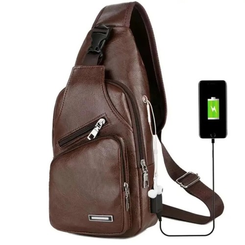 Men's Sling Crossbody Bag Anti-theft Chest Shoulder Messenger Backpack USB Port - Picture 2 of 6