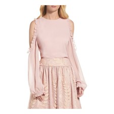 Eliza J ruffle Cold Shoulder Top BLUSH Rose PINK Chiffon blouse $118 SZ 6,8,10