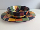 Tabletops Gallery Caracas Large 10" Salad Serving Bowl & 17" Platter HandPainted