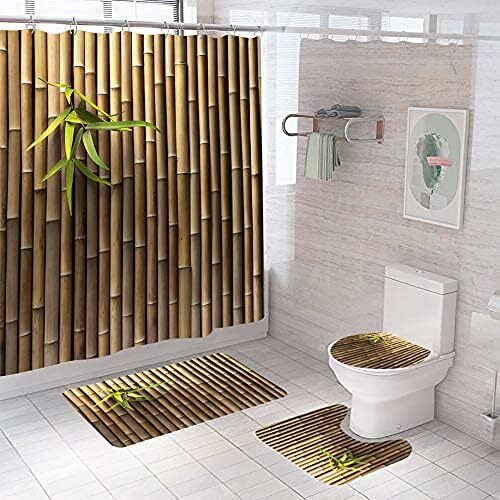 Bambus 3D Gedruckt Outdoor Stoff Dusche Vorhänge Sets Badezimmer Dekor mit Haken - Bild 5 von 35