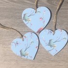 3 X Handmade Wooden Hanging Hearts Gift Tags Handmade Birds Floral