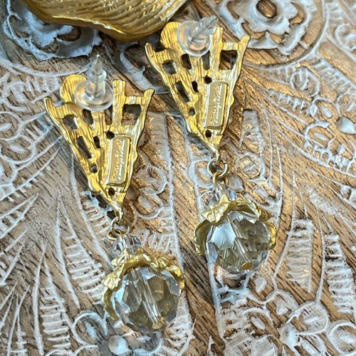 Brand NEW Vintage Gold Plated Crystal Drop Earring Silver Post Gold/ - Imagen 2 de 3