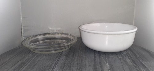Corning Ware Pyrex White P-150-B + P-150-C Clear Glass Lid Original Set Vintage - Picture 5 of 9