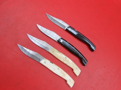 Custom Handmade 4Pcs Pattern Damascus Folding knife With Leather Sheath W71 - Picture 2 of 8