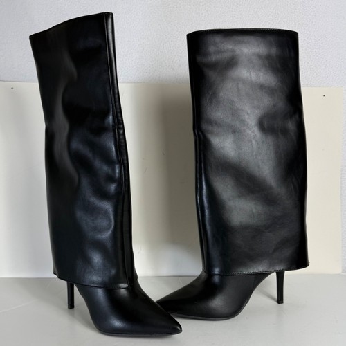 Worthington Black Stiletto Dress Boots Size 6.5 Fold Over Pointed Toe Night Out - Picture 17 of 18