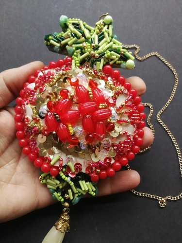 Pomegranate Jewelry Necklace Pendant Amulet Luxury Charm Passion Fruits Beaded - Picture 2 of 24