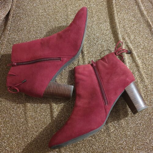 Diana Ferrari Supersoft Boots Sz 12 C Red Leather Suede Block Heel Comfort Ankle - Picture 9 of 19