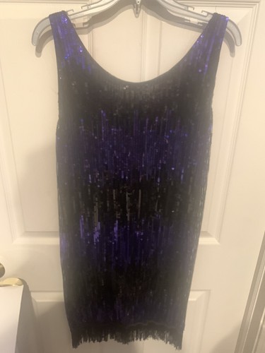 Charades Sequin Flapper Dress Purple & Black Gatsby Roaring 20s Adult Size XL - Picture 22 of 24